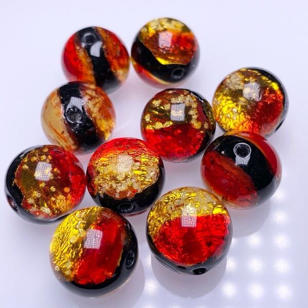 ケラマサンセット 10mm 10個セット 蓄光 ホタルガラス とんぼ玉 沖縄慶良間諸島夕焼けモチーフ