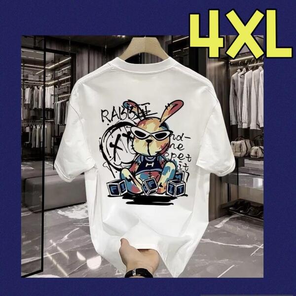 メンズ Tシャツ 半袖 夏服 トップス 男女兼用 ロゴ 4XL 5L 白 ホワイト