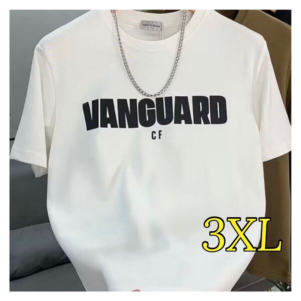 メンズ Tシャツ 半袖 夏服 トップス 男女兼用 ロゴ 3XL 4L 白 ホワイト