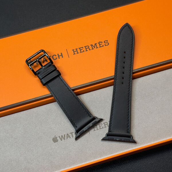 ☆即決 未使用 Apple Watch Hermes 42mm 41mm 40mm ブラック 黒 シンプルトゥール レザーストラップ アップルウォッチ エルメス 832