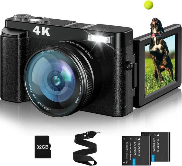 4K デジカメ デジタルカメラ 4800万画素 4K解像度 オートフォーカス マクロ撮影 16倍デジタルズーム 32gメモリーカード付属