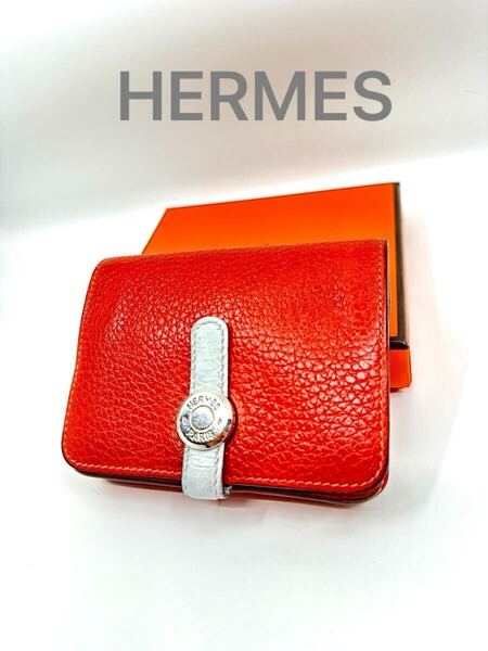 HERMES ドゴン カードケース コンパクト ウォレット レザー エルメス 財布 シルバー金具