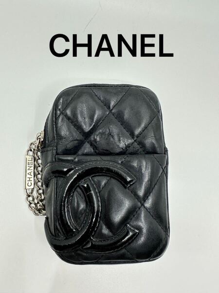 CHANEL シャネル カンボンライン シガレットケース ポーチ ラムスキン レザー 小物入れ ブラック ココマーク