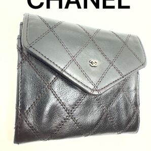 CHANEL シャネル ビコローレ マトラッセ ラムスキン レザー コインケース ココマーク ブラック 財布