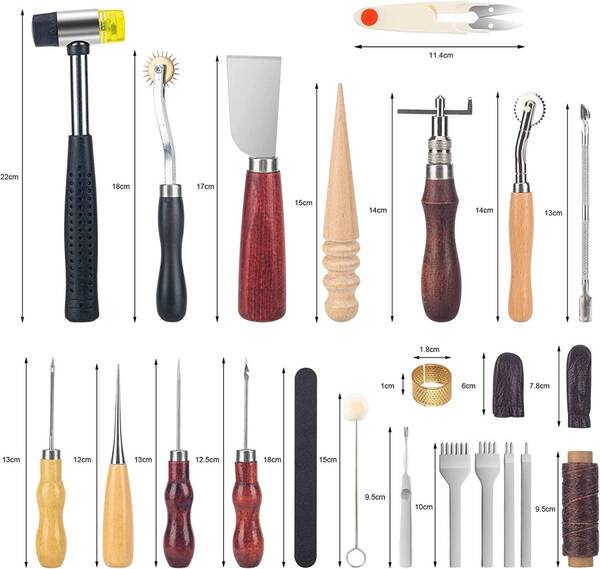 レザークラフトキット 工具セット 皮 革 レザークラフト セット 布革細工 工具 革包丁 練習 初心者 DIY 縫製キット 34個