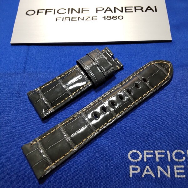 PANERAI 艶あり アリゲーター 正規 パネライ 純正 灰色 グレー系 ストラップ ベルト BA 尾錠 適合 24 / 22 mm 超美品 038 送料込み レア
