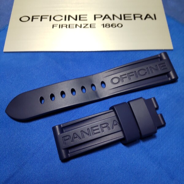 PANERAI 正規 尾錠 BA ピンバックル 適合 カウッチュー ラバー 純正 ベルト ストラップ パネライ 紺 ネイビー 20/22mm おまけ パイプ 2本