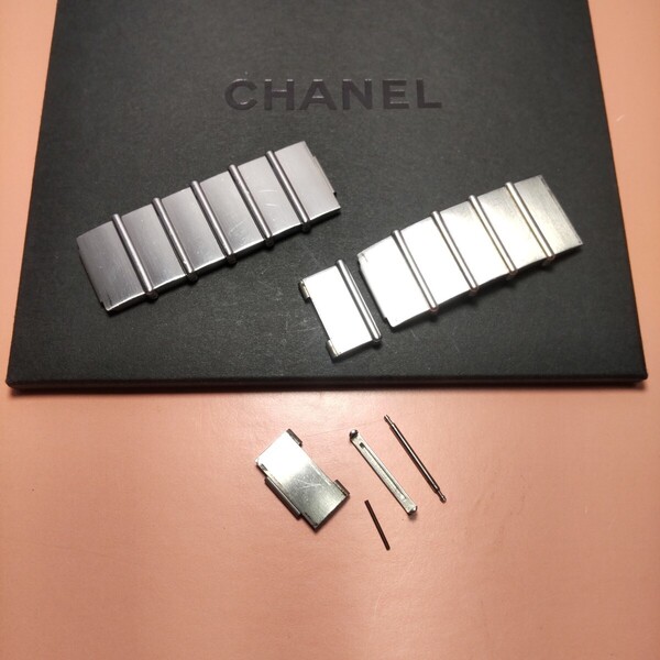 CHANEL 正規 シャネル H0826 マドモアゼル 純正 1 コマ 駒 ブレスレット ベルト サイズ 延長 調整 SS 銀色 シルバー系 希少 レア 01 送料込
