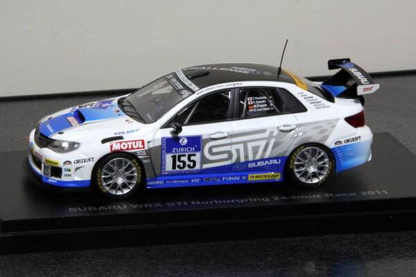 送料無料 エブロ 1/43 SUBARU WRX STI No.155 Nurburgring 24-hour Race 2011 ミニカー 44988 SP3Tクラス優勝 スバル 吉田寿博 佐々木孝太
