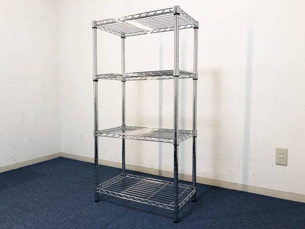 4段メタルラック 耐荷重200㎏ W610×D360×H1200mm 脚部底アジャスター付メタルシェルフ美品 収納ラック可動式棚