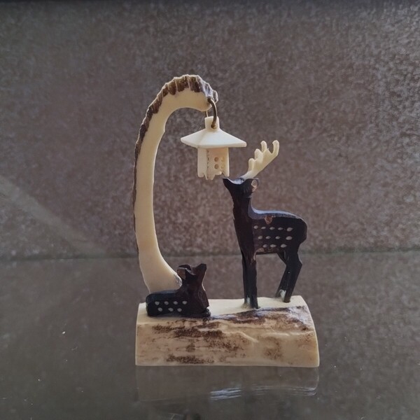昭和レトロ 奈良 鹿角細工 置物 伝統工芸品 灯篭 ミニチュア飾り お土産 和雑貨 ヴィンテージ オブジェ 日本製 民芸品