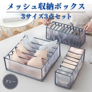 衣類収納ボックス 3点セット メッシュ 下着 ブラ 折りたたみ 衣替え 靴下 ネクタイ クローゼット 押入れ タンス ランジェリー 通気 小分け