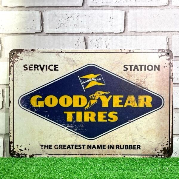 143.グッドイヤー Goodyear Tire レトロ風 ガレージ インテリア アメリカン雑貨 サイン ブリキ看板 リッキーのフリマ リッキーの車バイク
