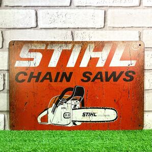248.スチール STIHL チェンソー ドイツ 工具 機械 林業 農林 レトロ風 インテリア サイン ブリキ看板 リッキーのフリマ リッキーのガレージ