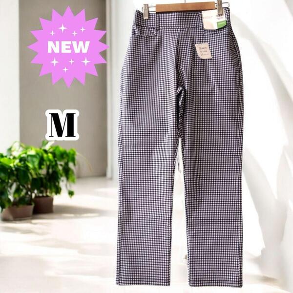 新品 M 接触冷感 ひんやり サラサラ ストレッチ テーパードパンツ レディース パンツ ウエストゴム チェック イオン トップバリュ