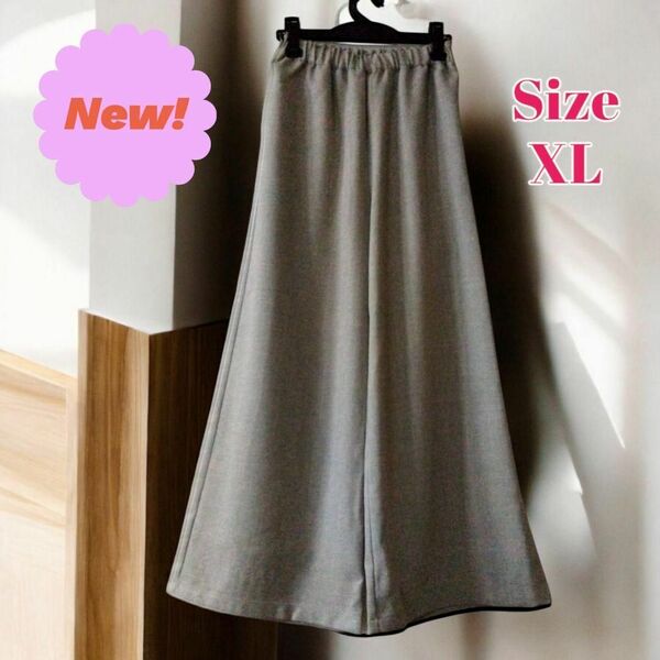 新品 XL レディース ワイドパンツ ウエストゴム パンツ 美シルエット スタイルアップ ガウチョパンツ トップバリュ イオン グレー