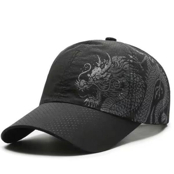 新品 ドラコン 龍 プリント メッシュ キャップ 野球帽 帽子 黒 ブラック メンズ レディース ユニセックス スポーツ