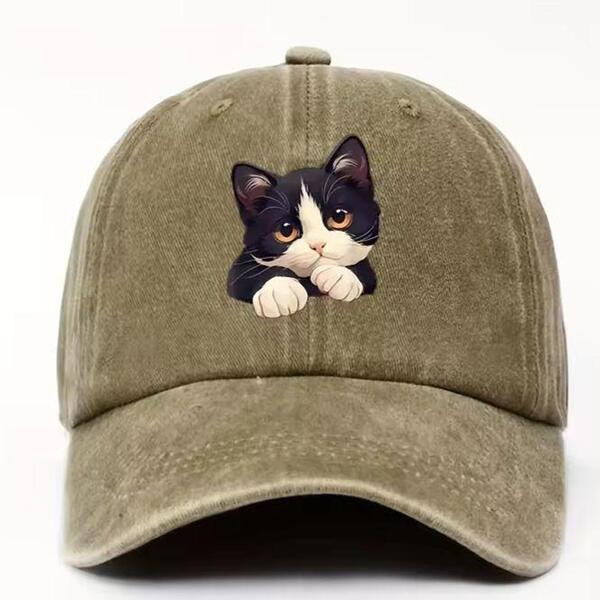 新品 かわいい ハチワレ 猫 猫ちゃん プリント キャップ 野球帽 帽子 メンズ レディース ユニセックス アメカジ ストリート ネコ ねこ