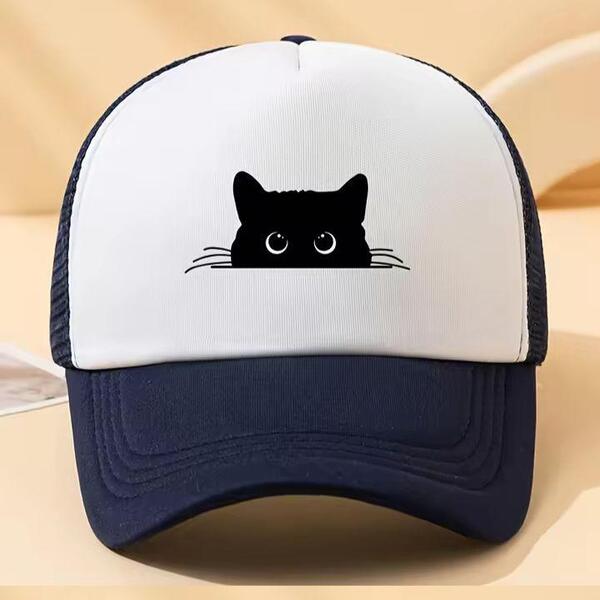 新品 かわいい 猫ちゃん 黒猫 プリント メッシュ キャップ 野球帽 帽子 ねこ ネコ 愛猫家 ペット 動物 アニマル メンズ レディース
