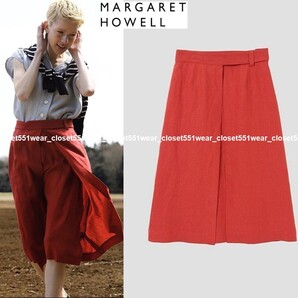 2021 美品マーガレットハウエル☆SHIRTING LINEN リネンラップスカート 2 レッド★39600円