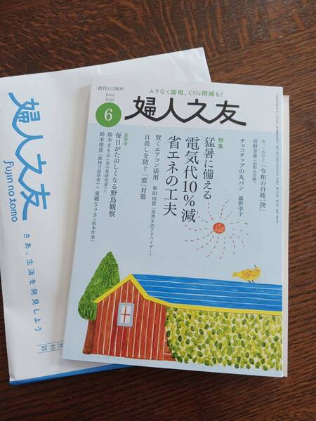 最新号2025.6月婦人之友/猛暑に備える/電気代10%減/省エネ工夫/日差しを防ぐ窓/野鳥観察/チョコチップ丸パンetc.