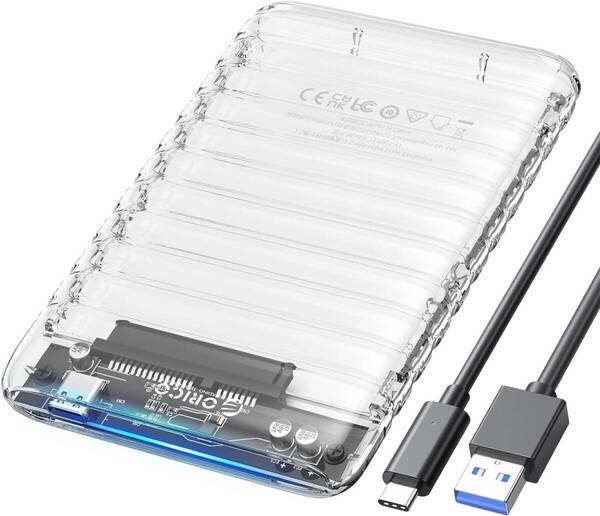 OY82 ORICO 2.5インチ HDD ケース USB C to SATA III ハードディスクケース 6Gbps クリア SSD ケース