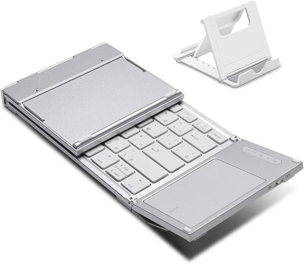 AY92 Ewin ワイヤレス キーボード bluetooth 折り畳み 日本語配列 タッチパッド搭載 充電式 三台同時切替 シルバー