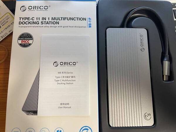 OY181 ORICO USBハブ 11 in 1 Type C 透明 USB C ハブ 3*USB3.0 1*USB2.0 1*3.5mmオーディオ HDMI VGA RJ45 TF&SD PD100W WB-11P