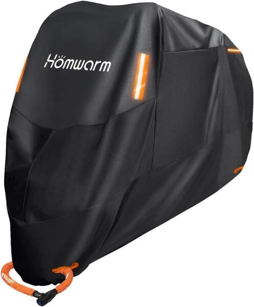 AY14 Homwarm バイクカバー 300D厚手 防水紫外線防止収納バッグ付き (XL, ブラック)