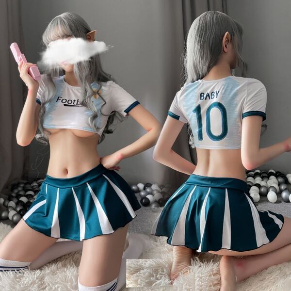 ★送料無料★セクシー チアガール コスプレ 【トップス ミニスカート Tバック】 サッカー チアリーダー チアダン ベビードール 白 水色 b