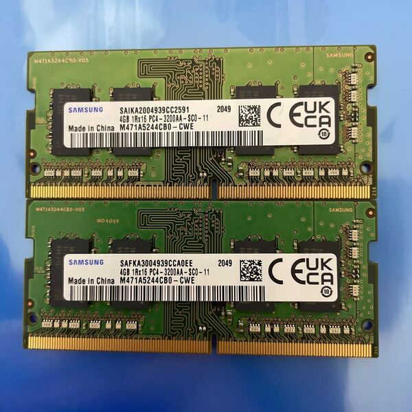 ノートパソコン用 SAMSUNG DDR4 PC4-3200AA 4GB 2枚セット 合計8GB 中古動作品 RAM-2