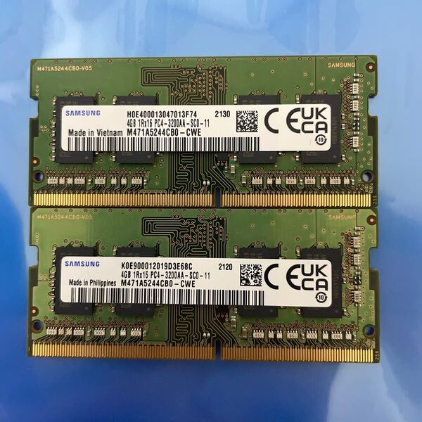 ノートパソコン用 SAMSUNG DDR4 PC4-3200AA 4GB 2枚セット 合計8GB 中古動作品 RAM-3
