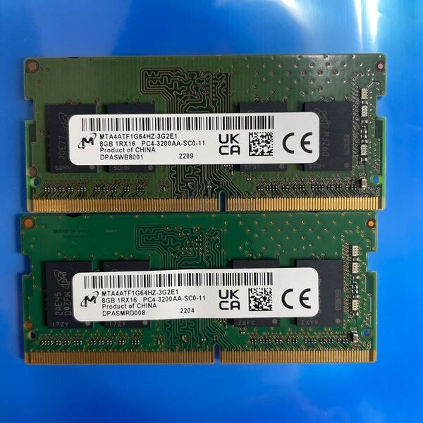ノートパソコン用 Micron DDR4 PC4-3200AA 8GB 2枚セット 合計16GB 中古動作品 RAM-11