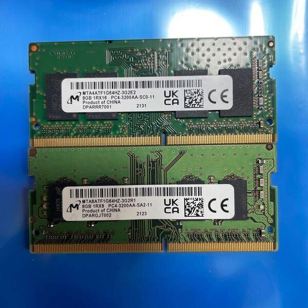 ノートパソコン用 Micron DDR4 PC4-3200AA 8GB 2枚セット 合計16GB 中古動作品 RAM-12