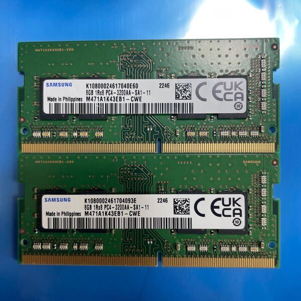 ノートパソコン用 SAMSUNG DDR4 PC4-3200AA 8GB 2枚セット 合計16GB 中古動作品 RAM-15