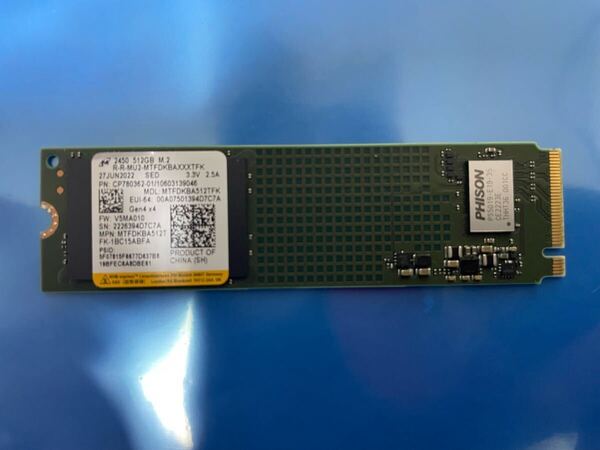 【3700時間】Micron MTFDKBA512TFK-1BC15ABFA 512GB SSD M.2【正常判定】