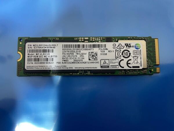 【時間】SAMSUNG MZVLB512HAJQ-000L7 512GB SSD M.2【正常判定】