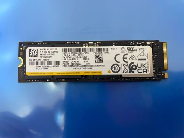 【4時間】SAMSUNG MZVL2512HCJQ-00BL7 512GB SSD M.2【正常判定】