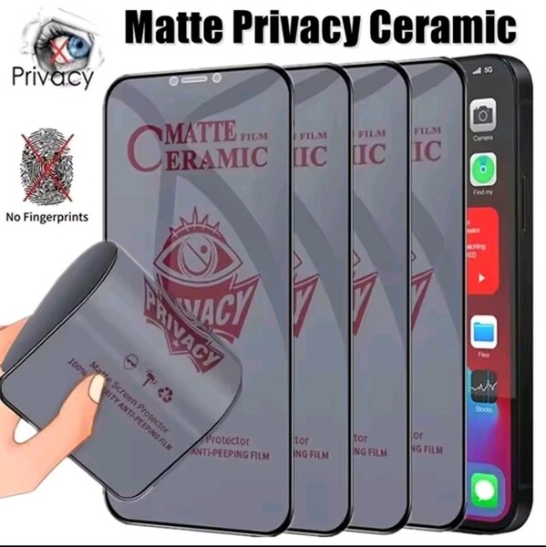 iphone13/13pro/14用 16e互換プライバシーマットセラミックフィルム アンチスパイ スクリーンプロテクター 覗き見防止 プライバシー保護2枚