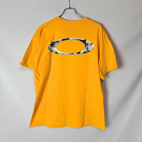 90s 00s OAKLEY SOFTWARE オークリー カモフラ センターロゴ 両面プリント Tシャツ アーカイブ y2k 迷彩 イエロー系 L