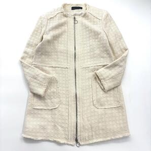 【美品】ZARA ザラ ノーカラーコート ツイード ジップアップ ロングコート