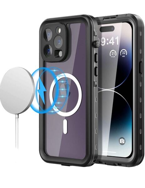 iPhone 14 Pro Max 防水ケース 完全防水 全面保護 耐衝撃 360度両面クリアケース 軽量 米軍 カメラ保護ストラップ付きレンズ保護 ブラック
