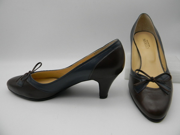 ◆◆【 madras MODELLO 】◆ 革パンプス(24cm位)表示=23.5cm ブラウン × ブルー マドラスモデーロ こげ茶色 × 青