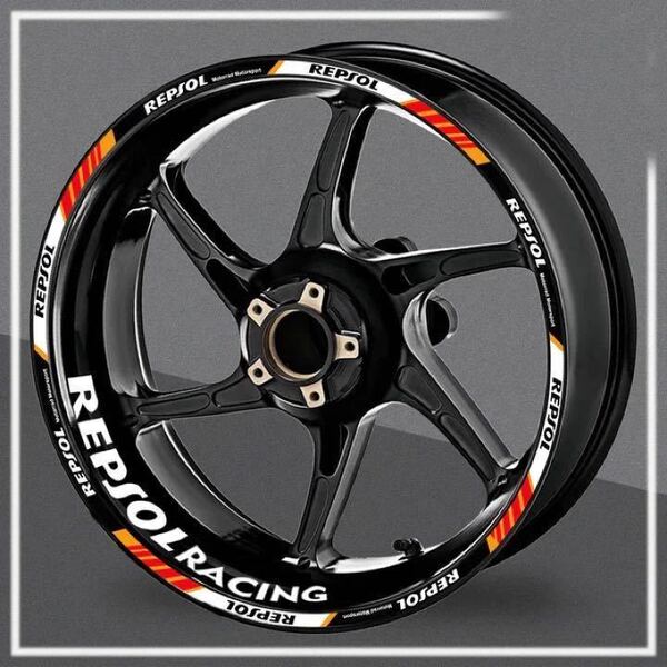 送料込み 汎用 RE 17インチ リムステッカー HONDA ホンダ REPSOL レプソル バイク用 反射 16本 CBR 125R 250RR 400R 650R 1000RR オレンジ