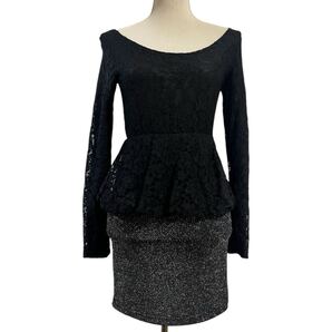 Y2K 平成ギャル レース ラメ ストレッチ ワンピース M