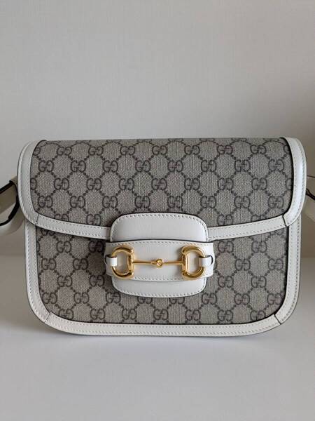 【未使用品】 GUCCI グッチ ホースビット 1955 ショルダーバッグ GGスプリーム PVCレザー ベージュ ホワイト 602204 レディース