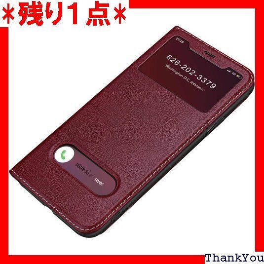 iPhone15 Pro 用 ケース 手帳型 窓付き ネット式 ビズネス風 耐衝撃 TPU 保護ケース レッド 421