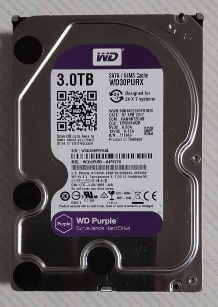 DIGA 3TB増量修理交換用HDD DMR-BRT,BWT,BZT各品番用(未使用、0時間、正常、WD-Purple)