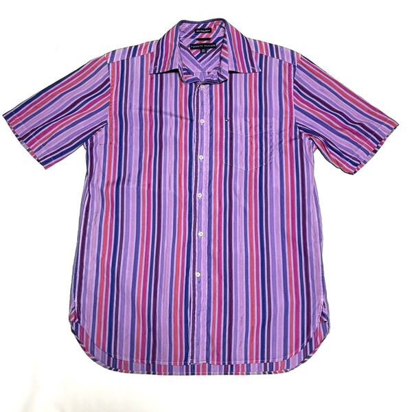 M相当 tommy 半袖 ストライプシャツ メンズ 派手 アメリカ古着 サーファー スケーター パンクロック