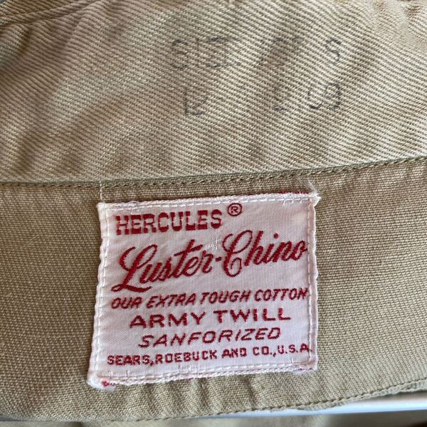 60's HERCULES ヘラクレス ヴィンテージ ワークシャツ タフコットン ARMY TWIL ベージュ MLサイズ